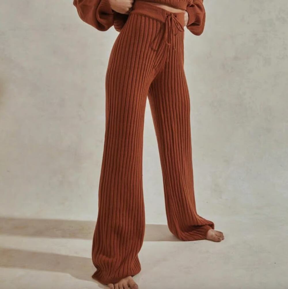 NWT Sndy's Revolve Hendrix Mauve ribbed knit drawstring lounge wide leg pants